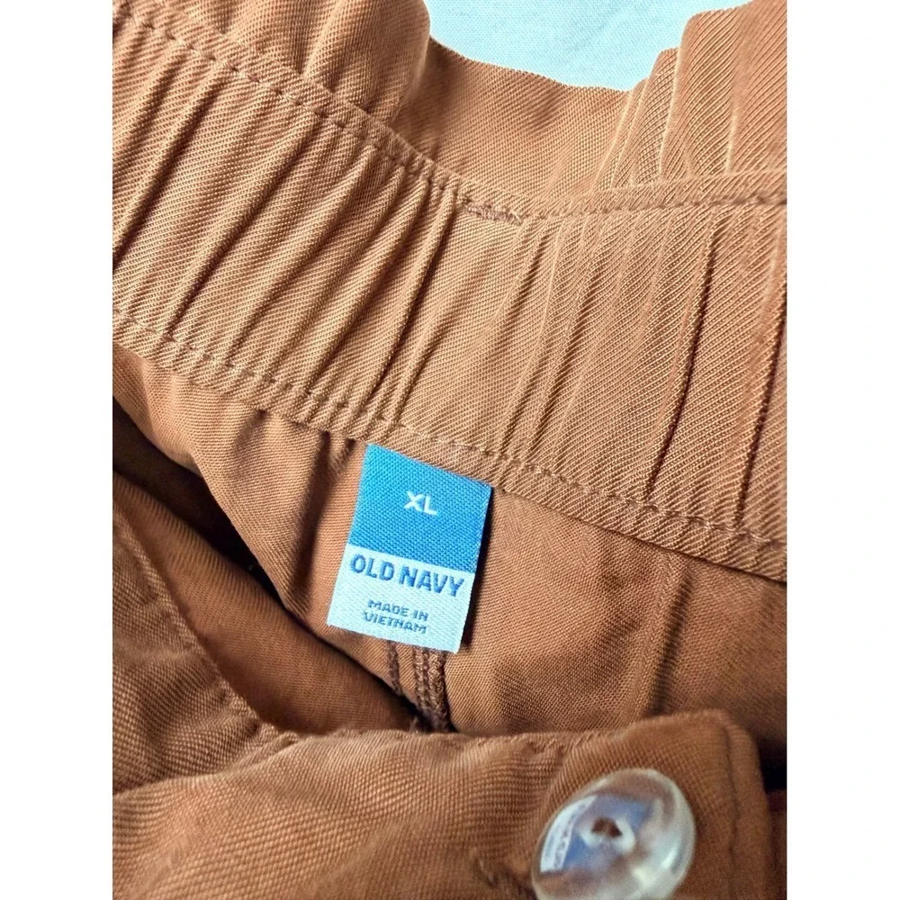 Old Navy Brown Paperbag Waist Tapered Pants Womens XL Tie Belt High Rise Trouser - Picture 4 of 8